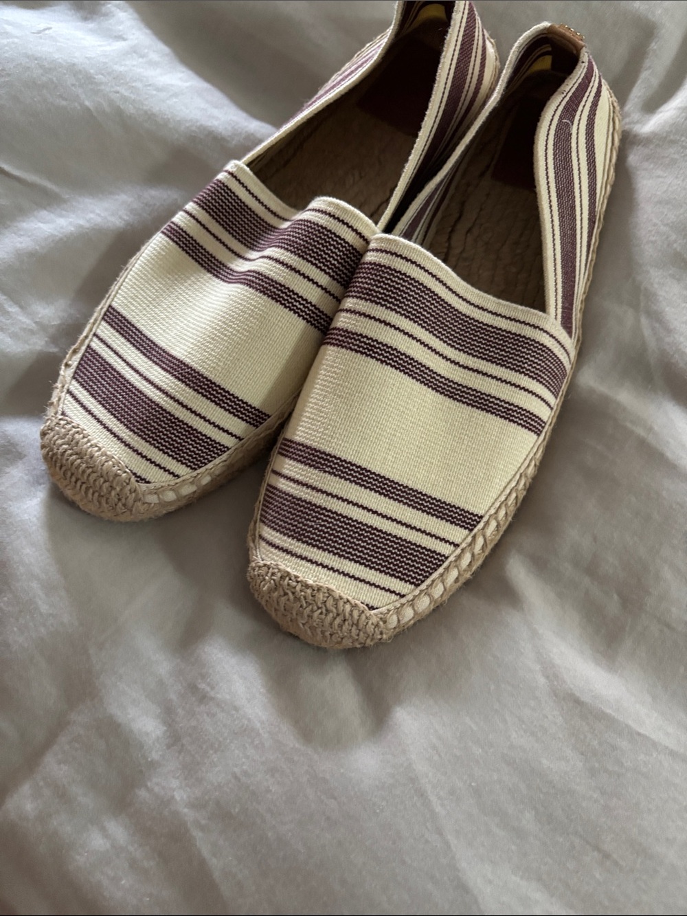 Tory Burch Cream and Brown Striped Espadrille Slip-On